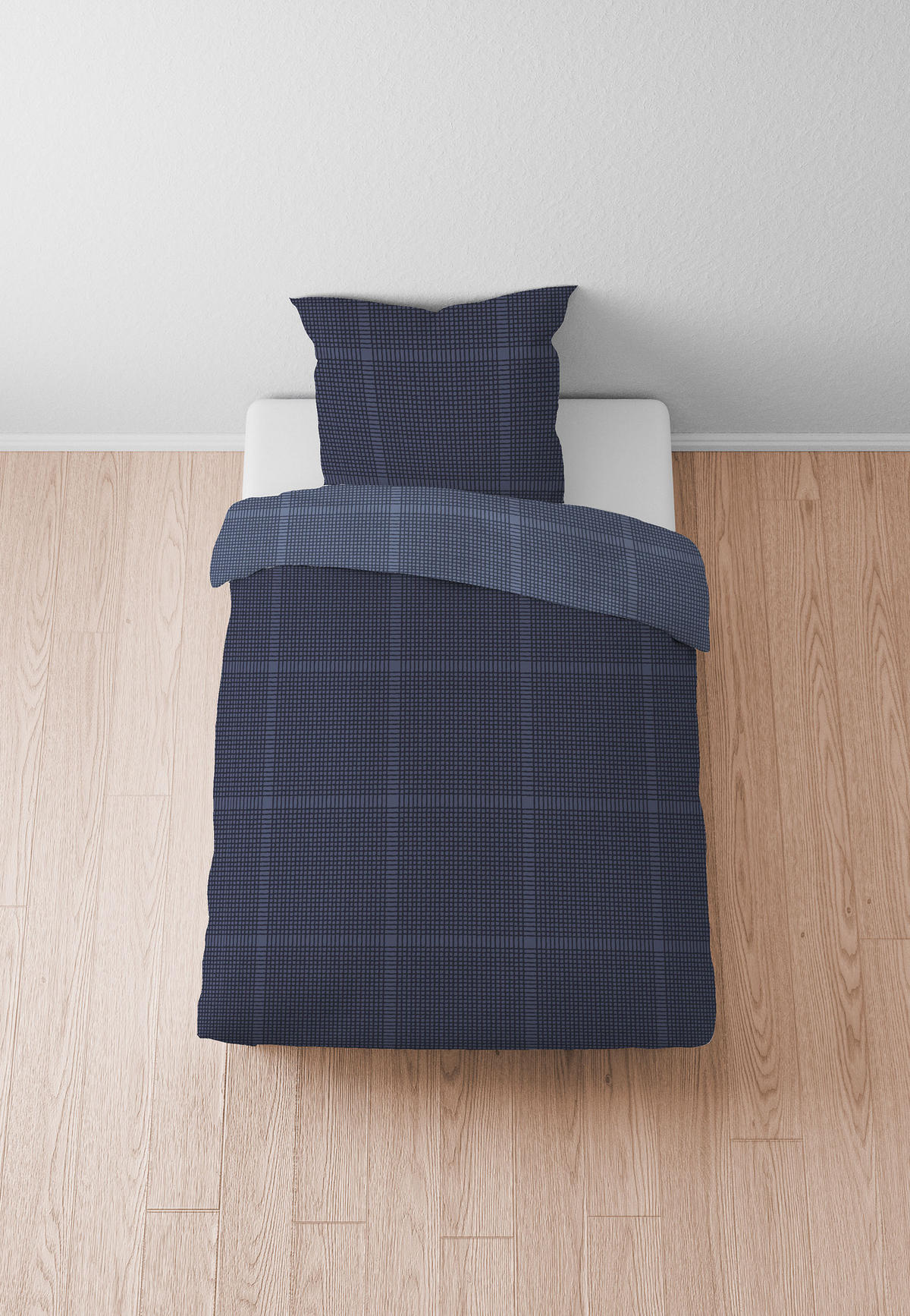 BETTWÄSCHE-GARNITUR Satin Karo marine, 135x200 cm + 80x80 cm - Dunkelblau, Textil (135/200cm) - biberna