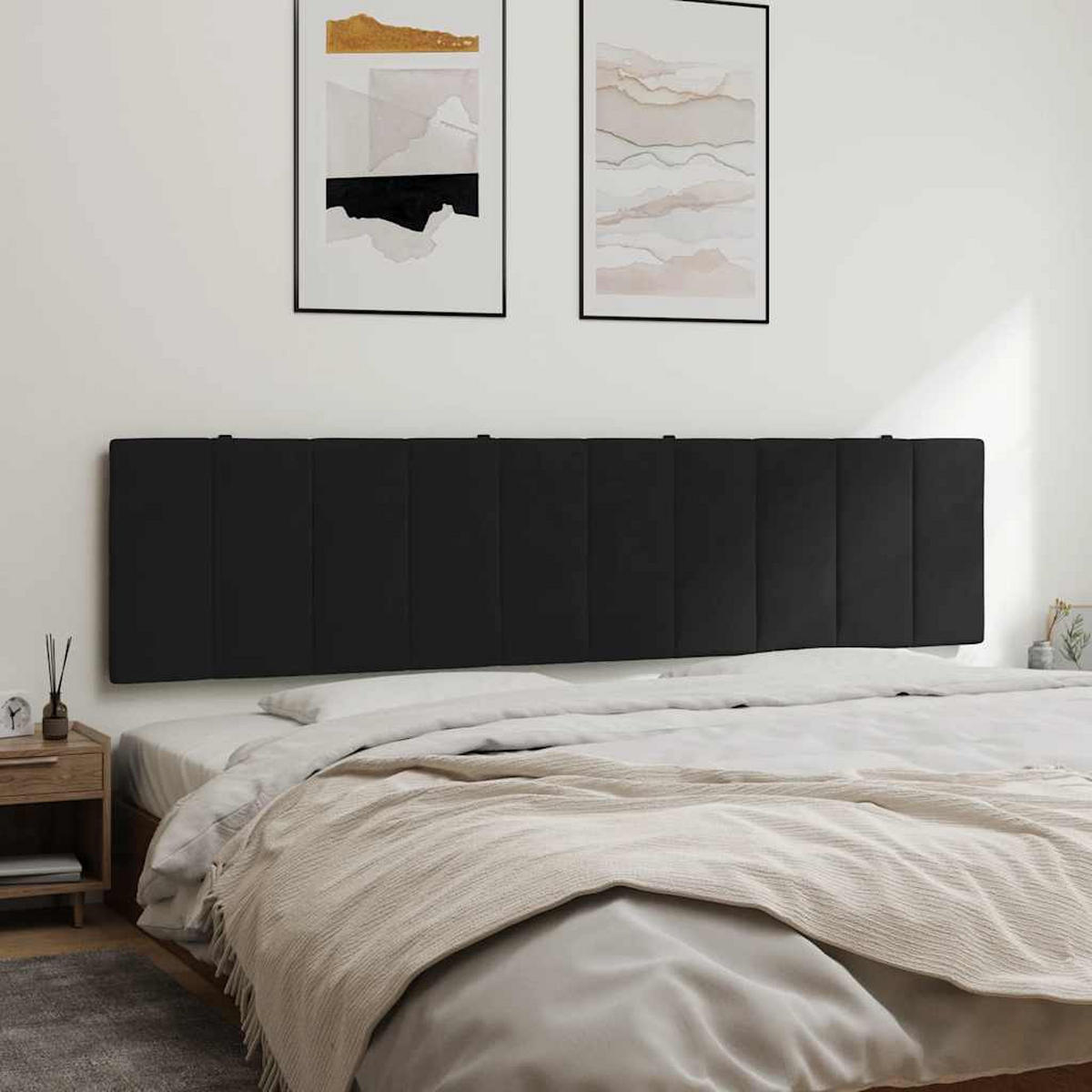 KOPFTEIL-KISSEN Schwarz 200 Cm Samt - Schwarz, Naturmaterialen - vidaXL