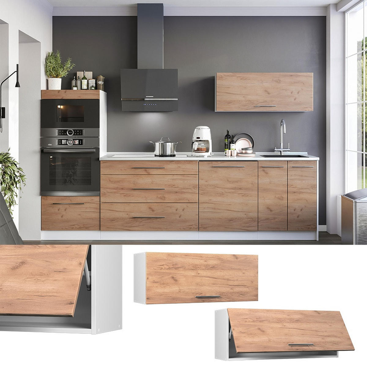 HÄNGESCHRANK Fame-Line, Goldkraft Eiche/Weiß, 100 cm, AP Eiche - Eichefarben/Weiß, Holzwerkstoff (100/40/34.1cm) - Vicco
