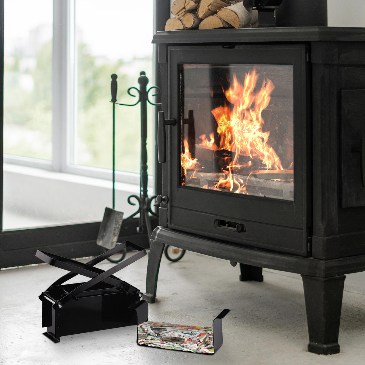 PAPIERBRIKETTPRESSE - Schwarz, Metall (28/25.5/14.5cm) - Relaxdays