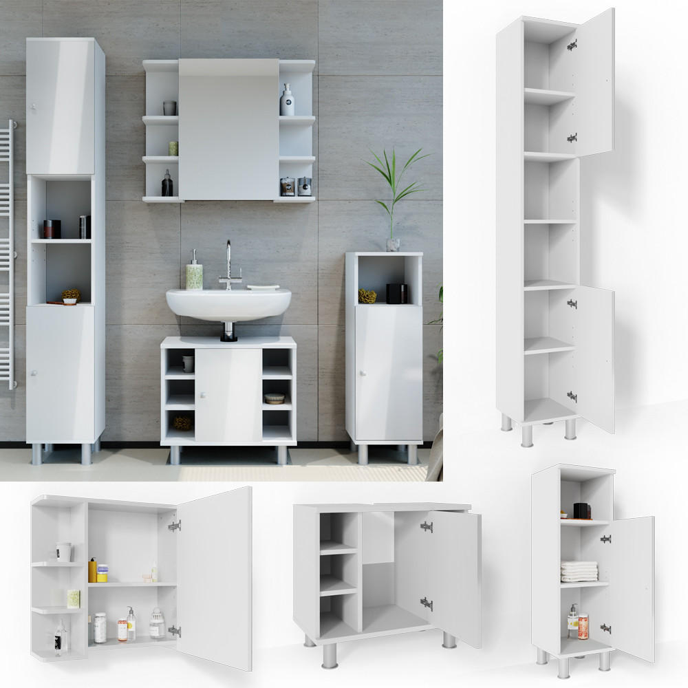 BADMÖBEL-SET Fynn Weiß Hochglanz 4 Teile - Weiß Hochglanz/Weiß, Holzwerkstoff (60/54/32cm) - Vicco