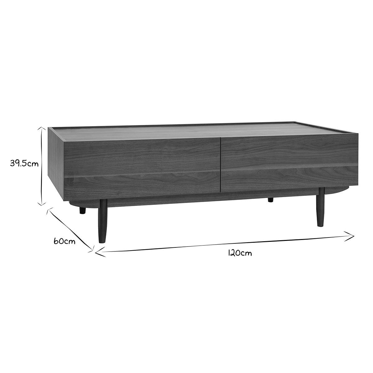 COUCHTISCH Dunkles Holz Schubladen B120 cm SANAA - Walnussfarben, Holz (120/60/39.5cm) - Miliboo