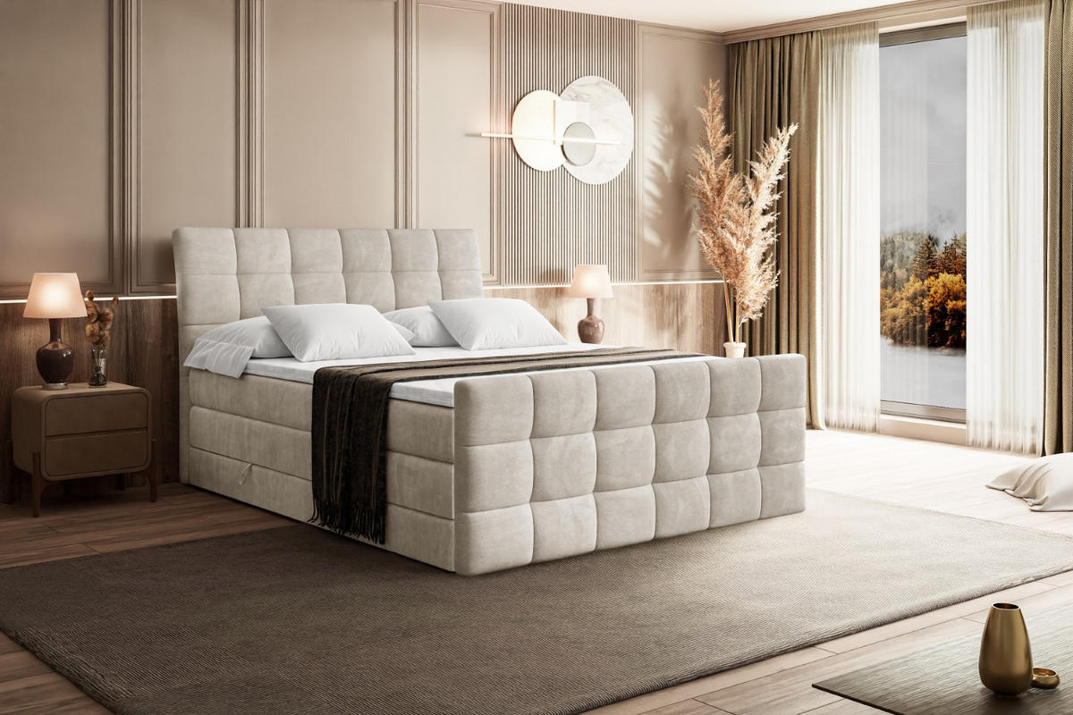 BOXSPRINGBETT BRUGO-Z KING - 200 x 200 - H3/H4 - Ecru - Ecru, Holzwerkstoff (200/200cm) - ALTDECOR