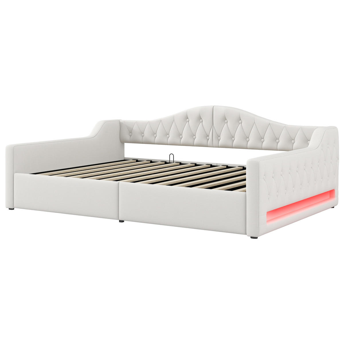 POLSTERBETT 140/200 cm Beige mit LED-Beleuchtung und Stauraum aus Leinen - Beige, Holzwerkstoff (140/200cm) - OKWISH