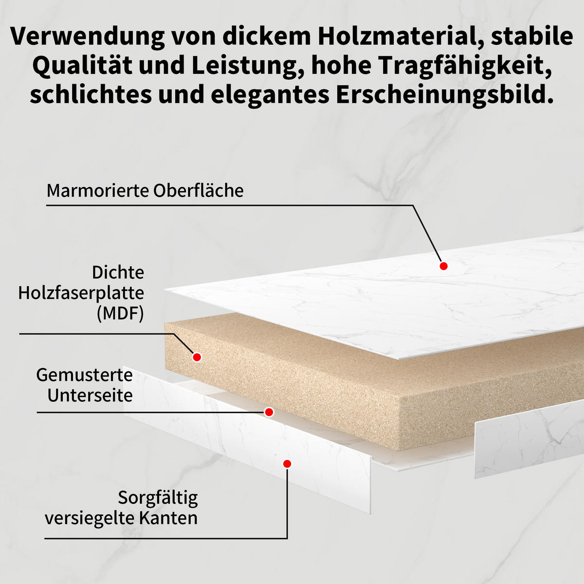 COUCHTISCH in Weiß/Goldfarben Hitzebeständiger Wohnzimmertisch mit Marmor-Optik Platte Sofatisch mit Metallgestell - Goldfarben/Weiß, Holzwerkstoff/Metall (80/80/45cm) - STILVORA