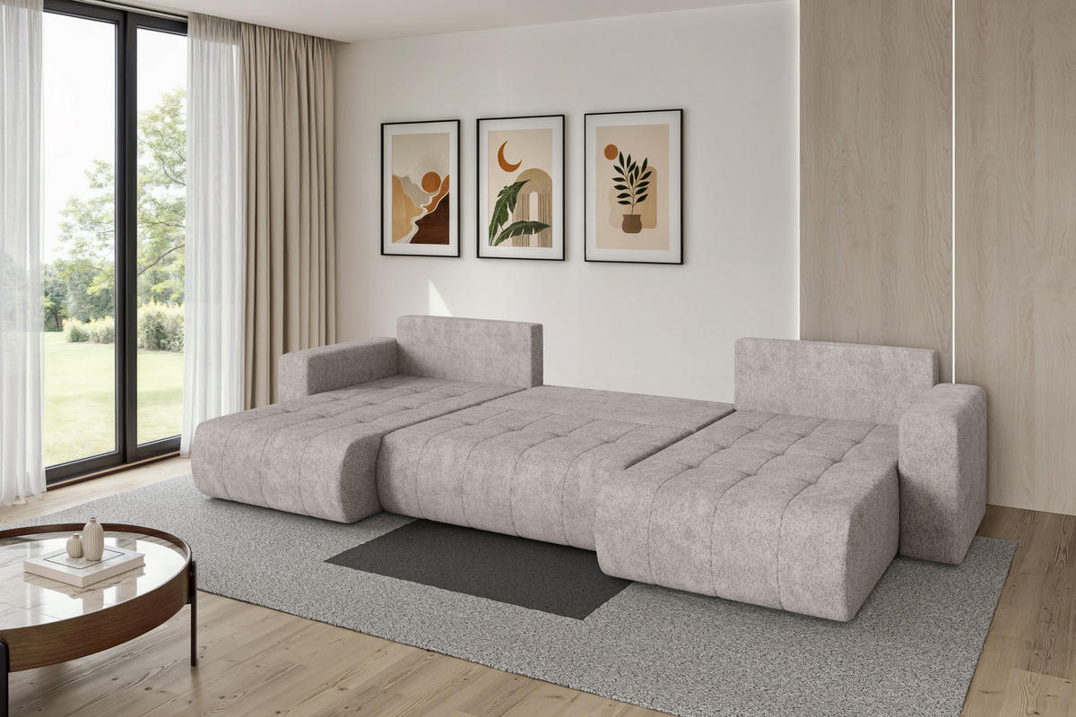 SEDACÍ SOUPRAVA DO U s funkcí spaní a úložným prostorem MILA-U 378x194x86 světle šedá velur - černá/světle šedá, kompozitní dřevo/textil (378/86/194cm) - ALTDECOR