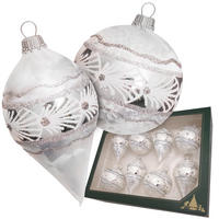 CHRISTBAUMKUGELN Eislack Glitter Dekor Weiß 7cm (Glas / 8 Stk.) - Weiß, Glas (7/7/7cm) - Krebs Glas Lauscha