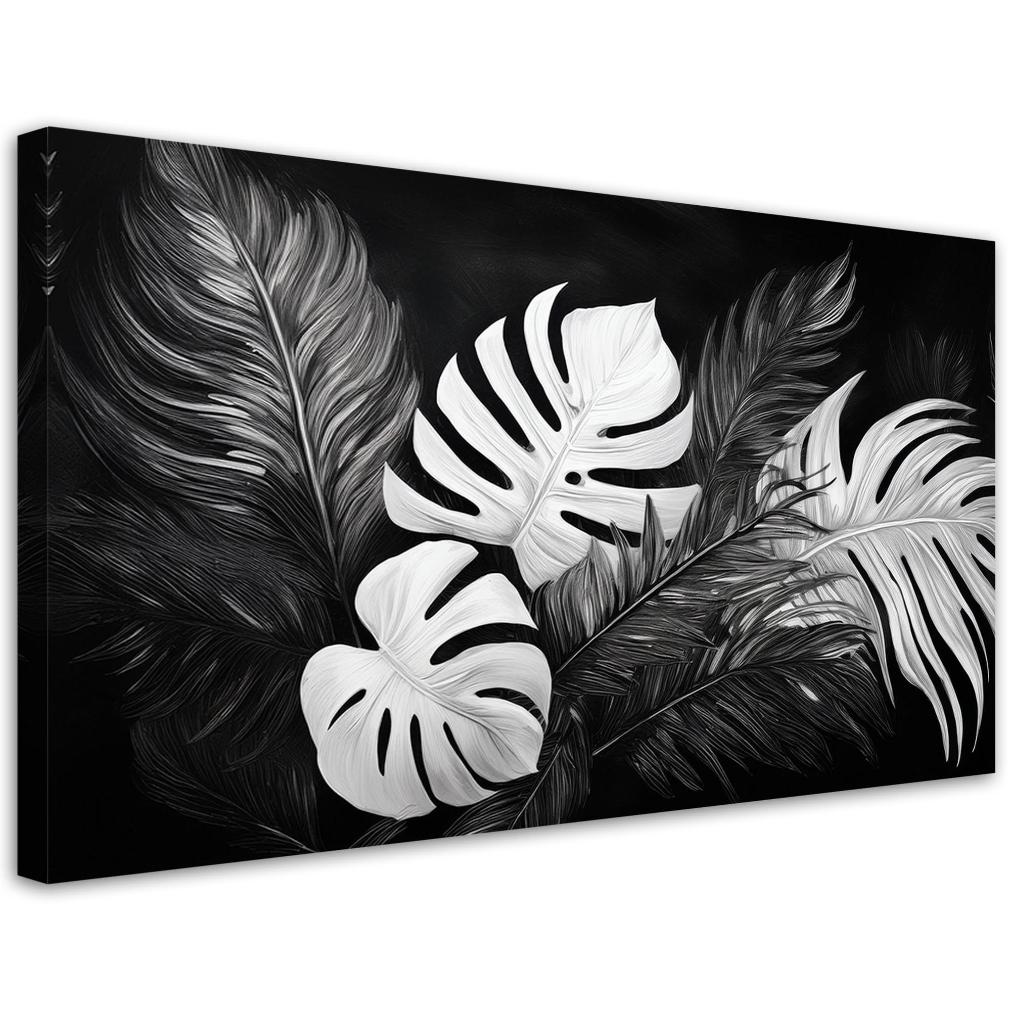 WANDBILD monstera blätter schwarz und weiß - Schwarz, Textil (80/40cm) - Feeby