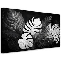 WANDBILD monstera blätter schwarz und weiß - Schwarz, Textil (100/50cm) - Feeby
