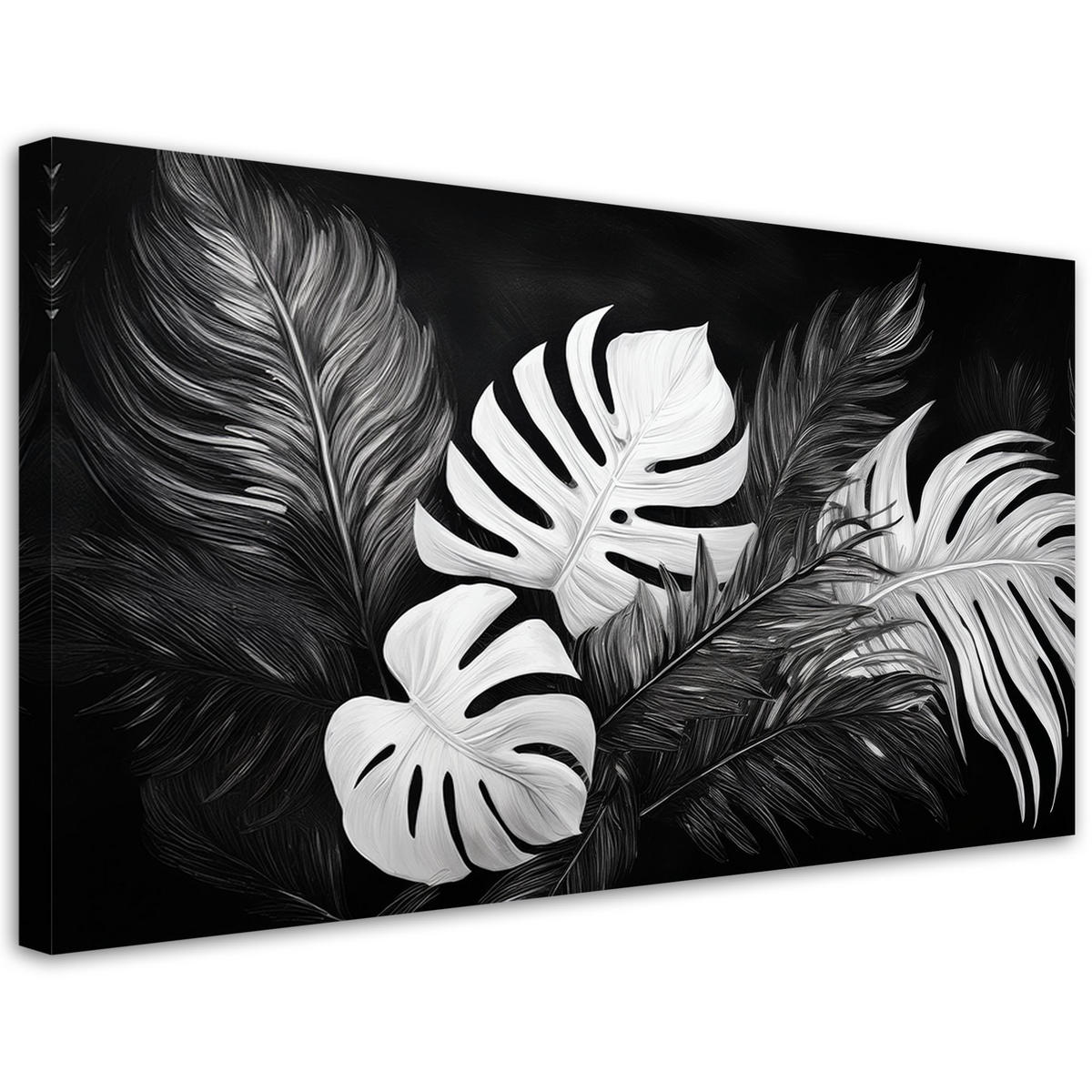 WANDBILD monstera blätter schwarz und weiß - Schwarz, Textil (100/50cm) - Feeby