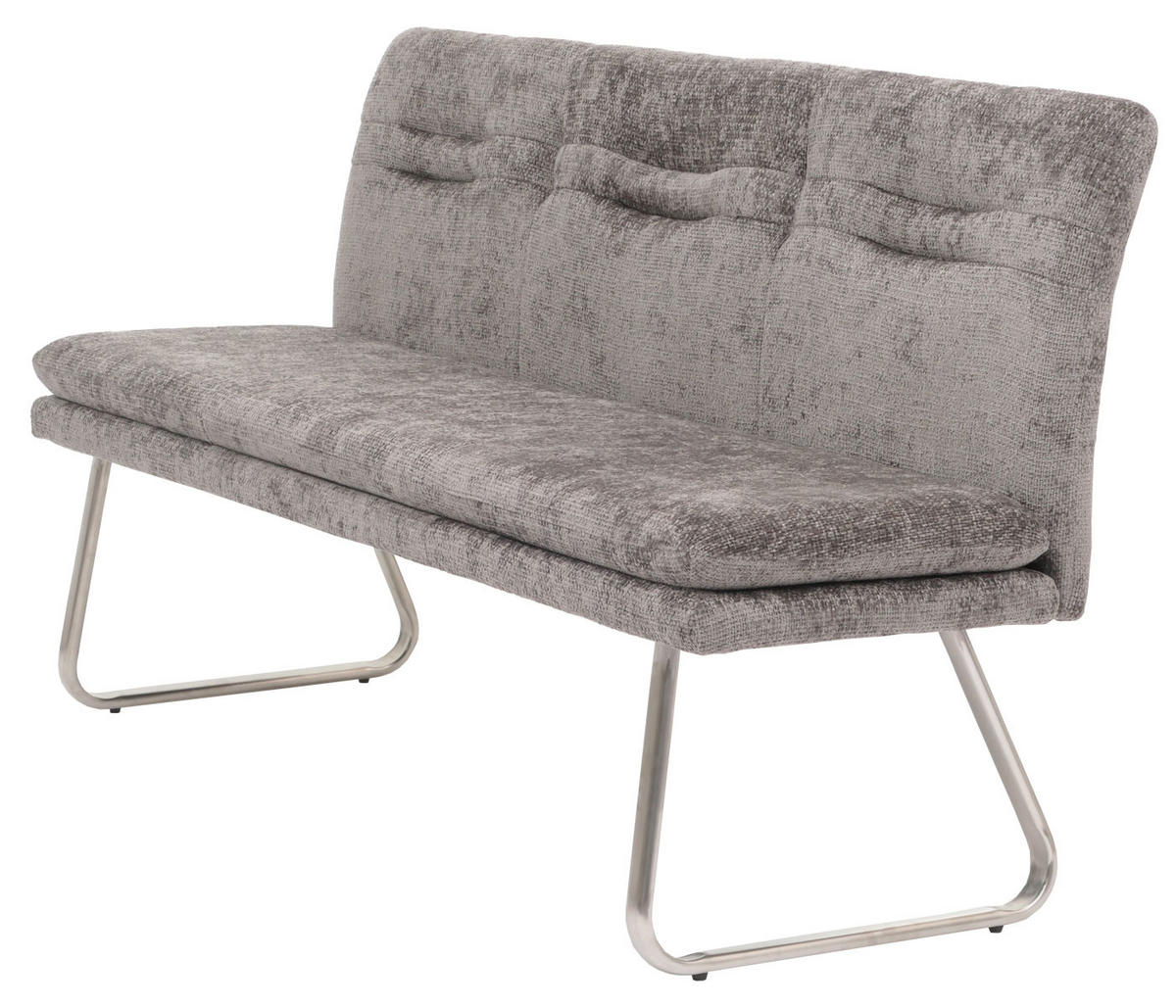 SITZBANK 93x180x58cm Sitzhöhe 51cm Lehne Stoff/Textil Chenille Edelstahl gebürstet 180cm Dunkelgrau - Dunkelgrau, Textil (180/93/58cm) - BERLINLODGE