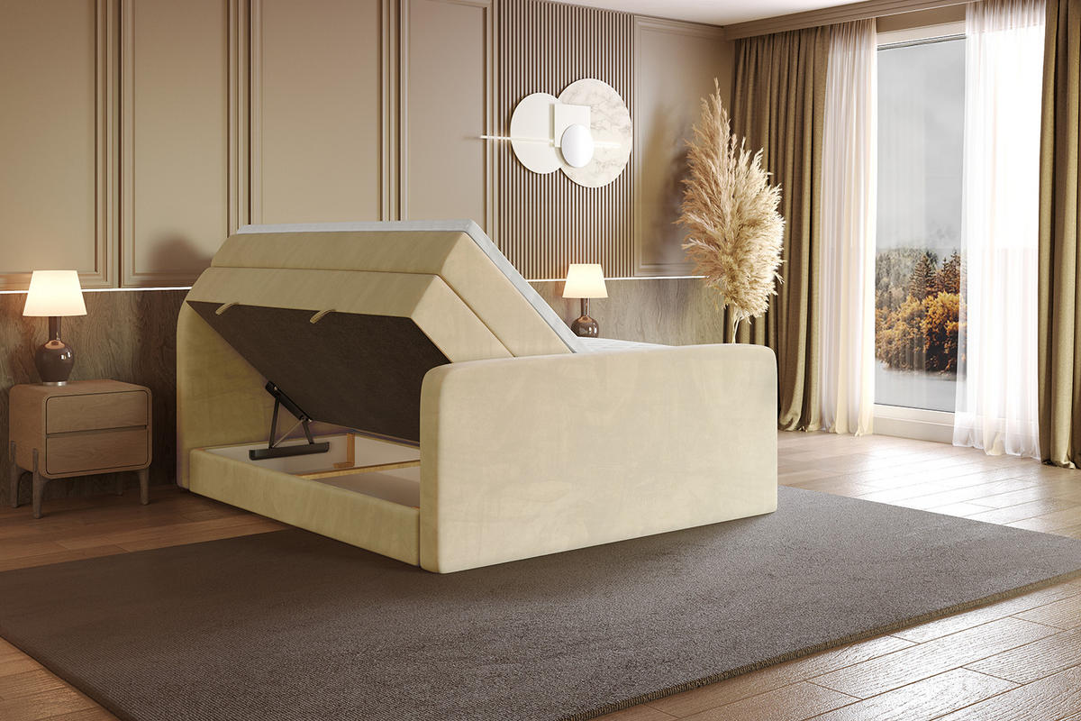 BOXSPRINGBETT mit Matratze und Lattenrost - NOX-Z KING-160x200 - Beige Monolith - Beige, Holzwerkstoff (160/200cm) - ALTDECOR