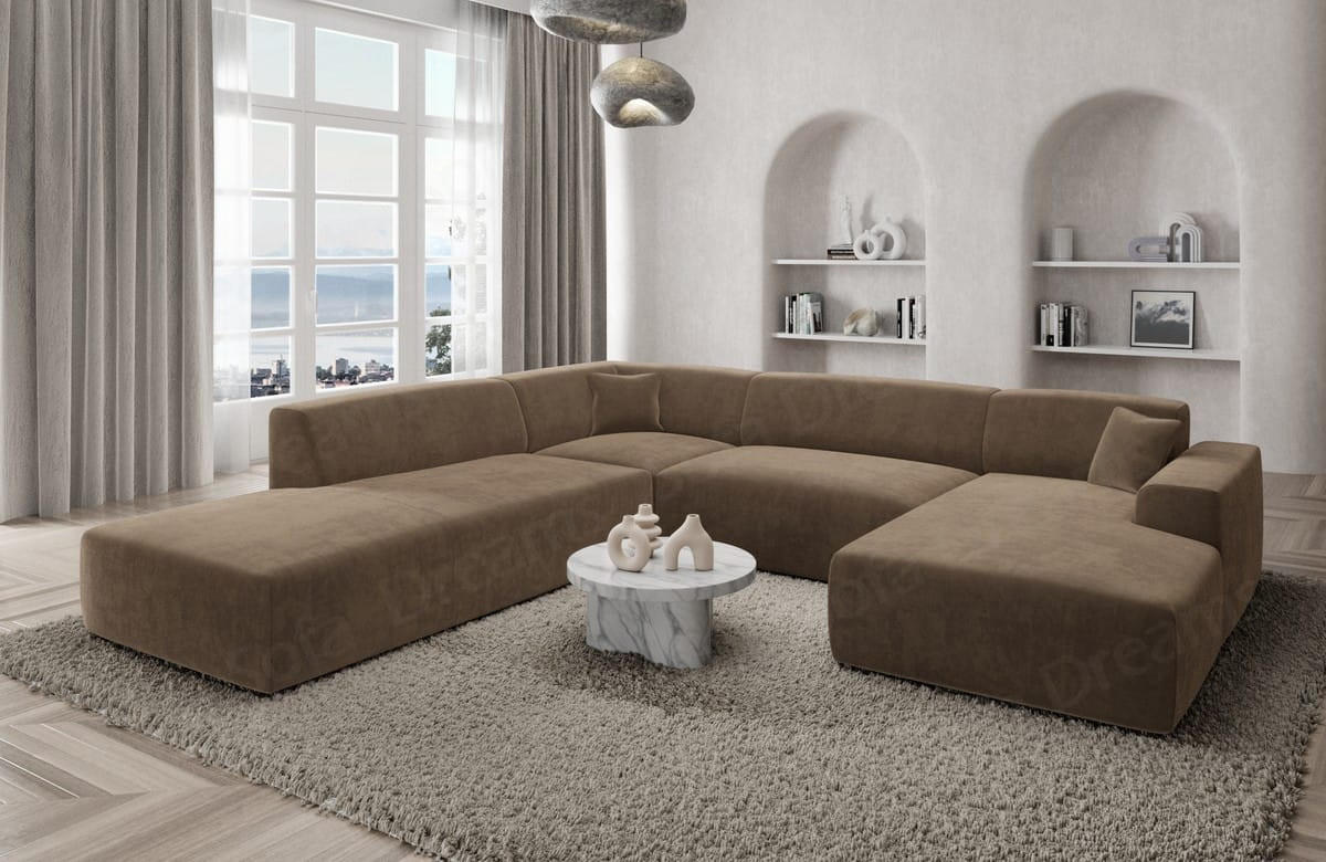WOHNLANDSCHAFT Genova Braun Samtstoff - Braun, Kunststoff (326/70/263cm)