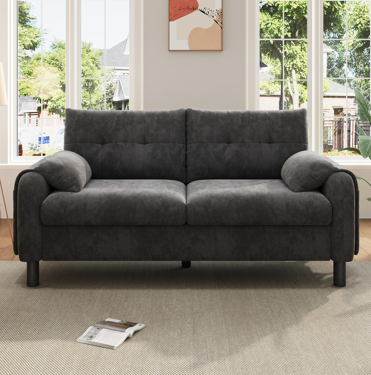 2-SITZER Sofa Chenille mit Seitentaschen und 2 Kissen 158/80/88,5 cm Grau - Grau, Textil (80/88.5/158cm) - Redom