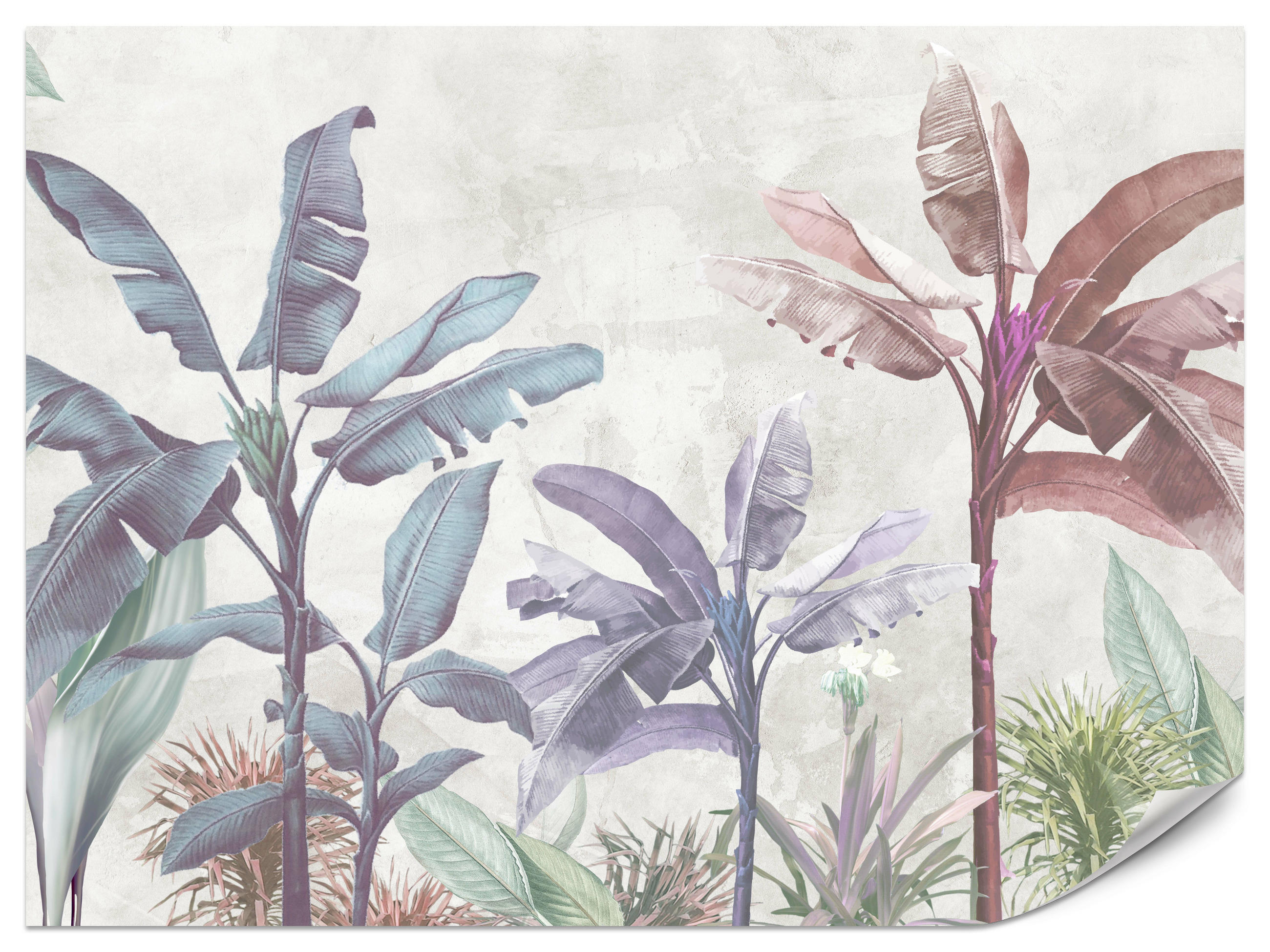 FOTOTAPETE für Schlafzimmer Bunte Bananenblätter Tropen Bäume 500x350 - Beige/Rot, Papier (500/350cm) - Muralo