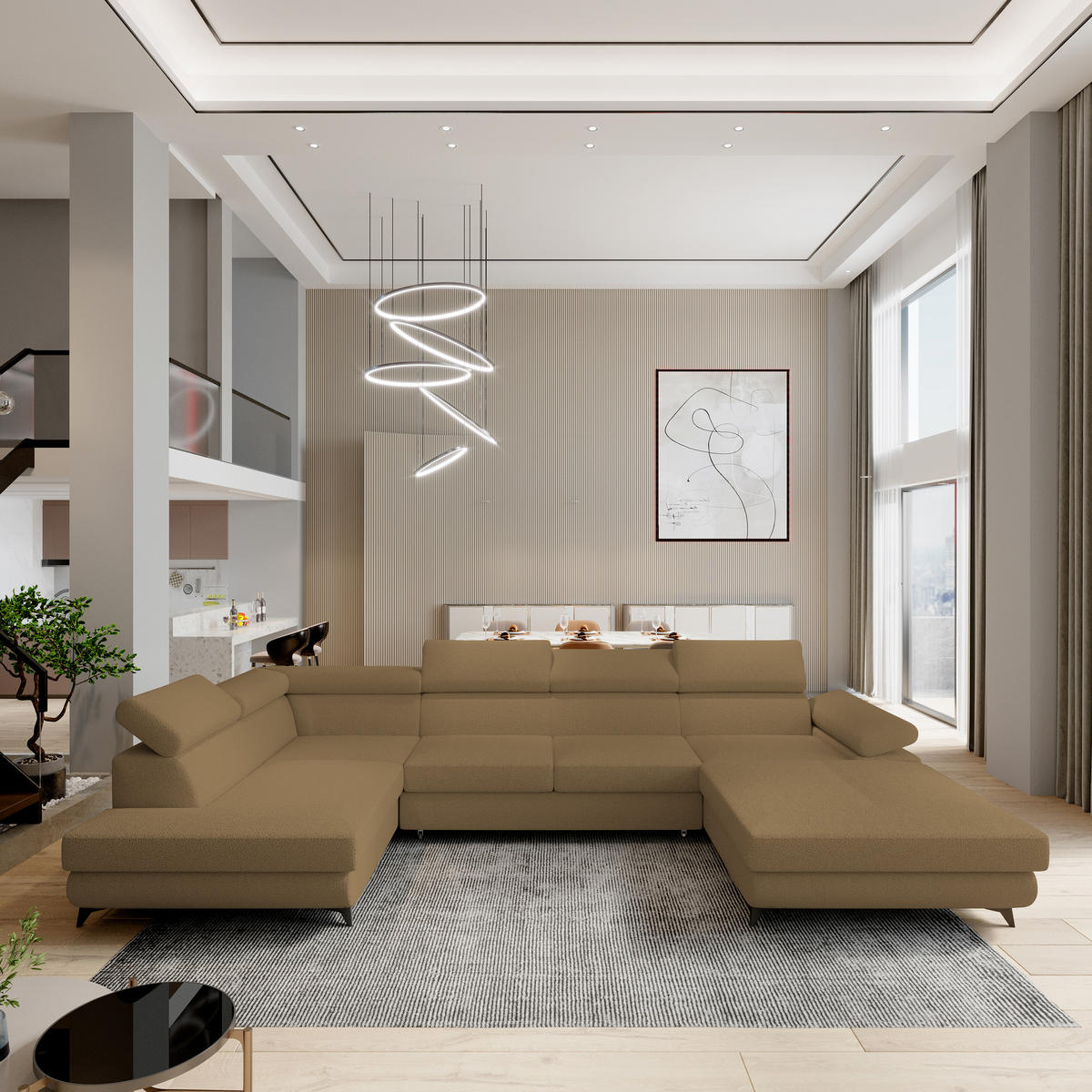 ROHOVÁ SEDAČKA RUBANO med - černá/med, kov/dřevo (339/190cm) - MASSENO