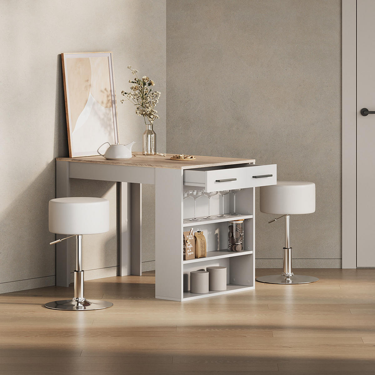 ESSTISCH Regusa Sonoma/Weiß 67 x 100 cm - Weiß/Sonoma Eiche, Holzwerkstoff (100/67/77.5cm) - Livinity®