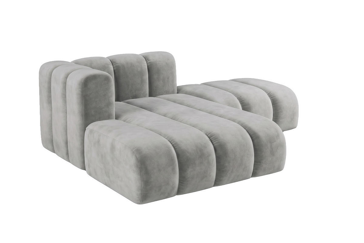 CHAISELONGUE Modulare Mit Hocker, Velvet-Stoff Riviera, Grau, Links, GRAND - Grau, Holz (204/179cm) - Kaiser Möbel