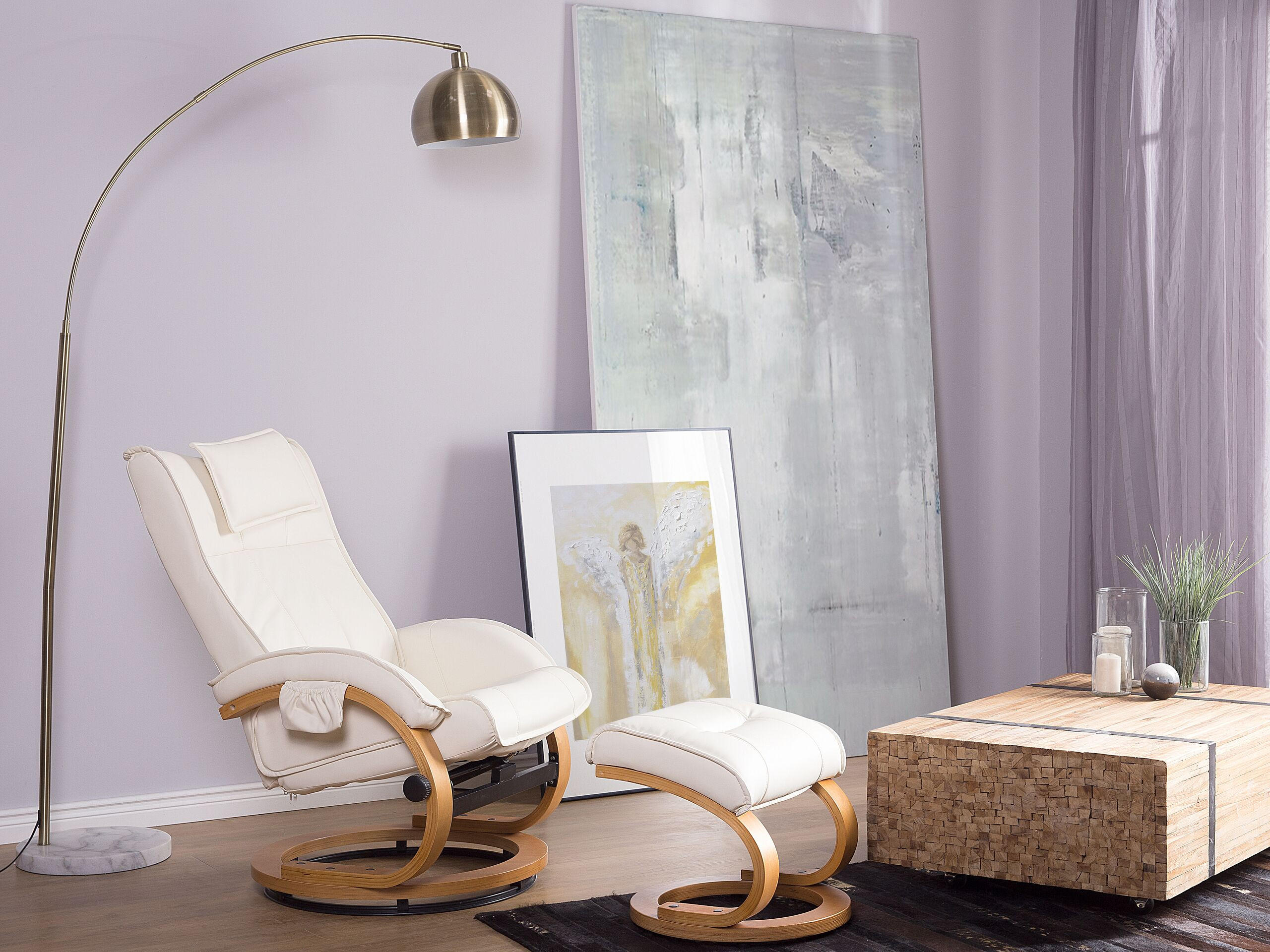 MASSAGESESSEL mit Fußhocker Kunstleder Beige Majestic - Beige, Holz/Textil (60/101/80cm) - Beliani