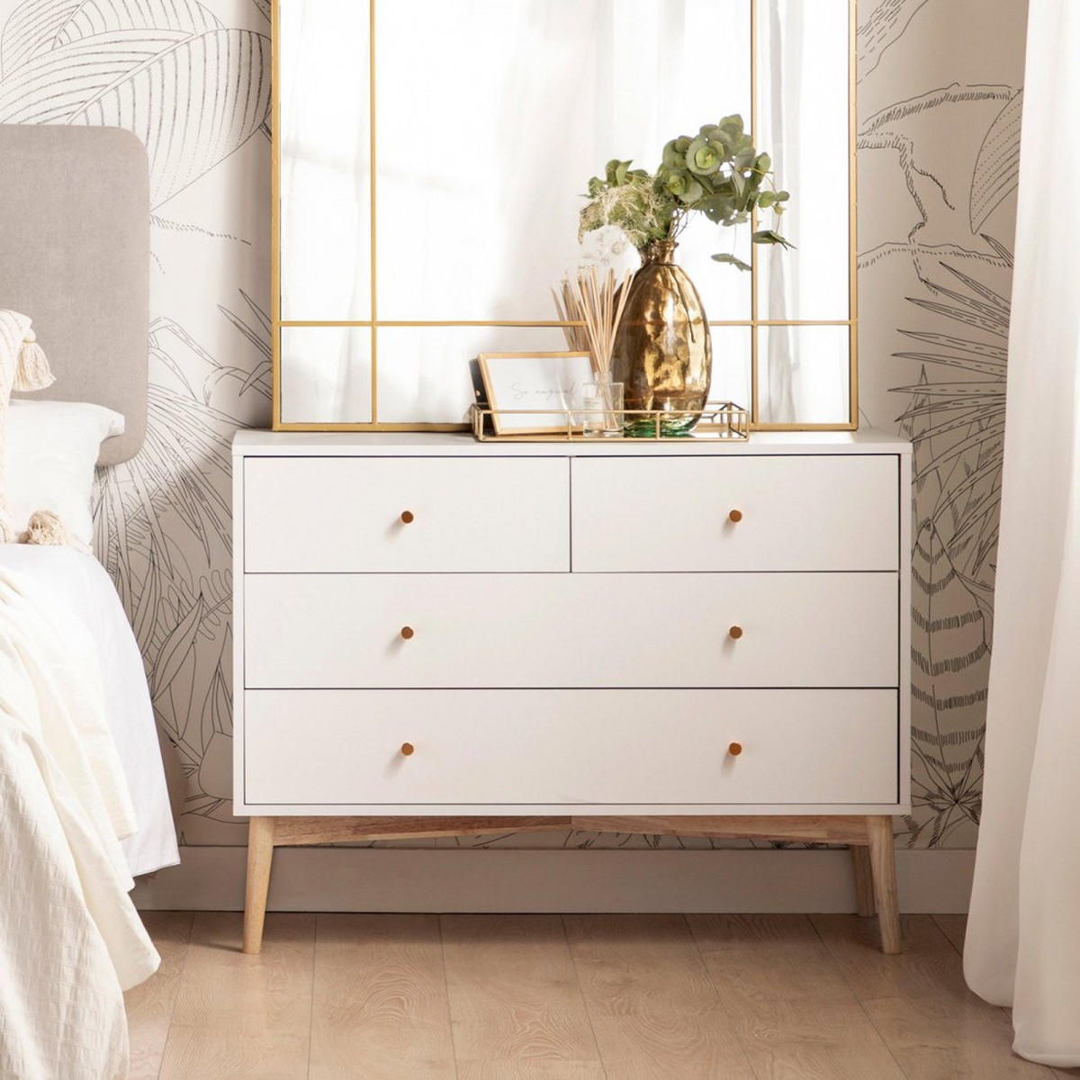 KOMMODE MIT SCHUBLADEN Vichy Weiß 100 cm x 76 cm - Weiß, Holzwerkstoff (100/76/40cm)