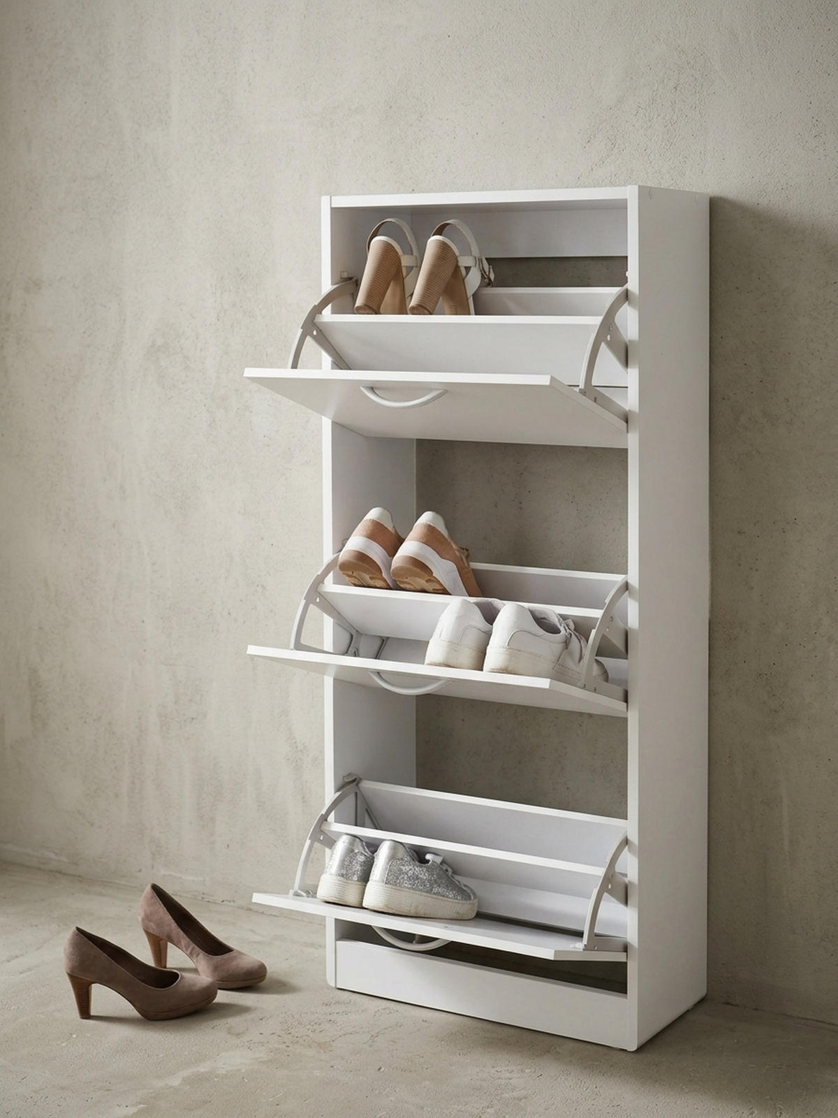 SCHUHSCHRANK – Weiß, 3 Fächer, für ca. 18 Paar Schuhe, 50x125x24 cm - Weiß, Holz (50/125/24cm) - KADIMA DESIGN