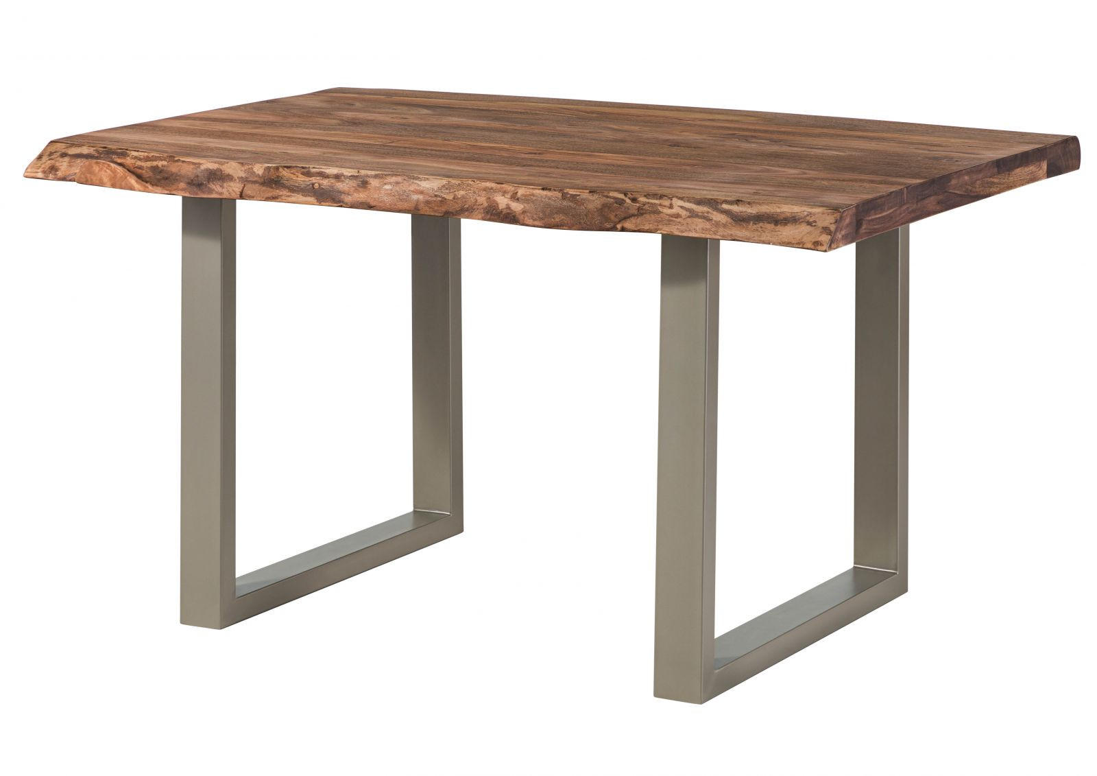 BAUMTISCH Sheesham 140x90x77 grau gebeizt / U-Beine silber matt FREEFORM 5 - Grau, Holz (90/140/77cm) - Massivmoebel24