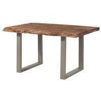 BAUMTISCH Sheesham 140x90x77 grau gebeizt / U-Beine silber matt FREEFORM 5 - Grau, Holz (90/140/77cm) - Massivmoebel24