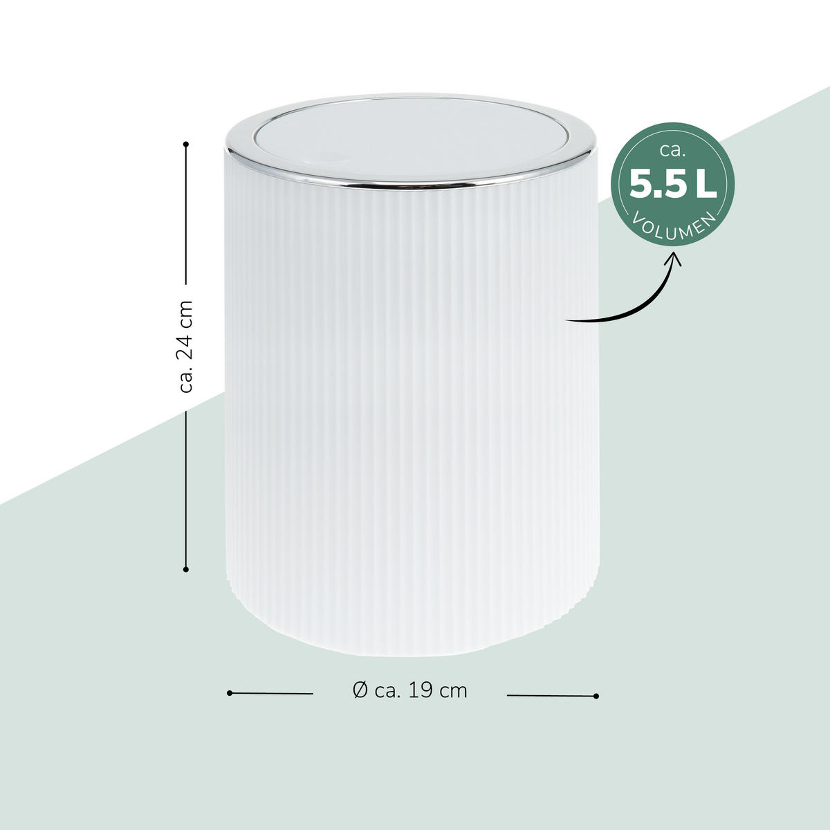KOSMETIKEIMER 5,5 Liter, GAVELLO weiß, Kunststoff - Weiß, Kunststoff (19/24.5/19cm) - bremermann