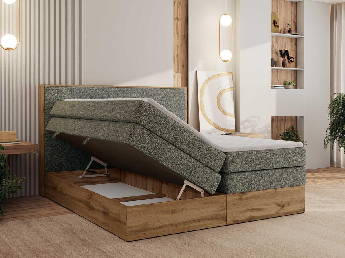 BOXBETT WOOD CLASSIC KING 200/200 - Grau Strukture - H4 - Grau, Textil (200/200cm) - MKS