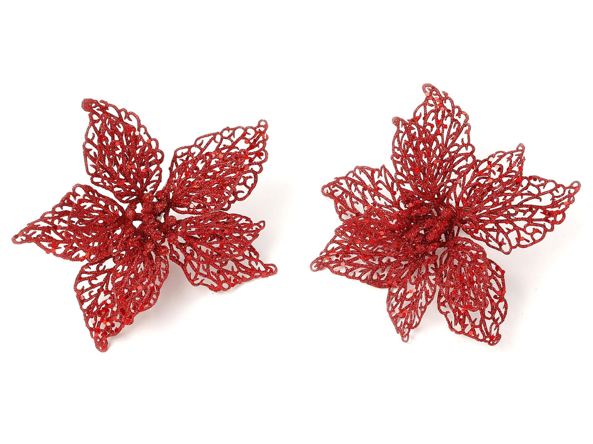WEIHNACHTSDEKORATIONEN 2er-Set Blumen mit Clip rot 18 cm - Rot, Kunststoff (18/5/18cm) - LAALU