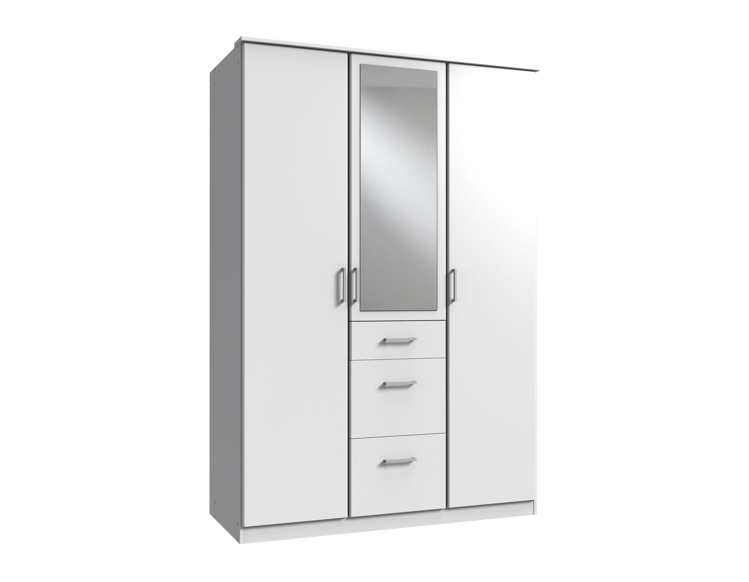 KLEIDERSCHRANK Click in Weiß - Drehtürenschrank 135 cm Breite mit Spiegel - Weiß, Holzwerkstoff (135/199/58cm)