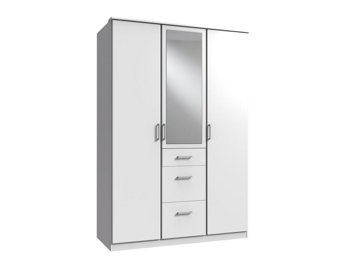 KLEIDERSCHRANK Click in Weiß - Drehtürenschrank 135 cm Breite mit Spiegel - Weiß, Holzwerkstoff (135/199/58cm)