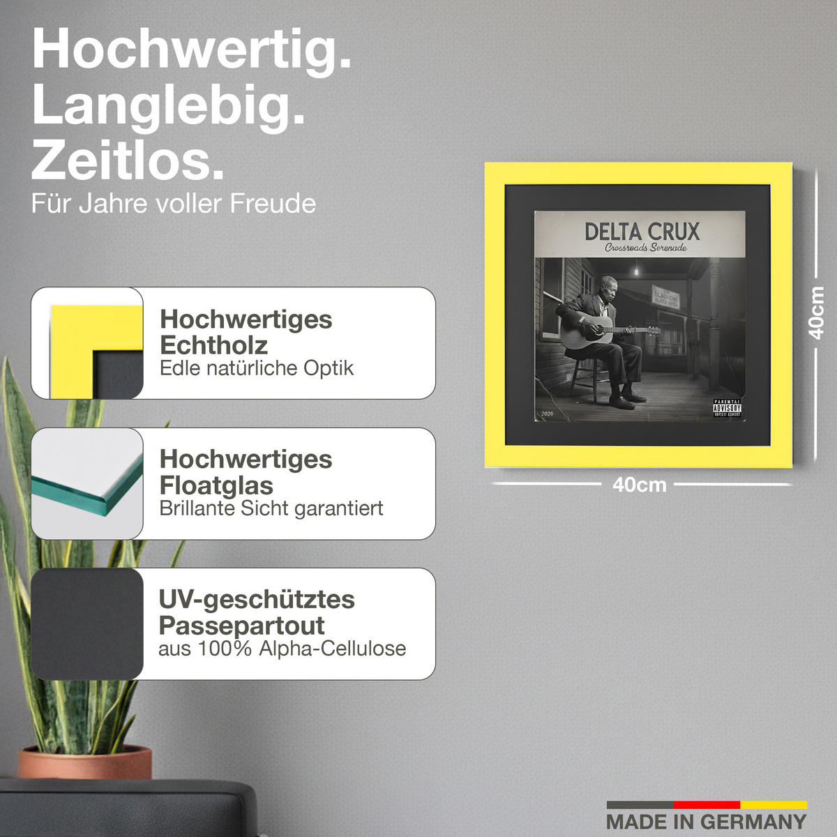 SCHALLPLATTEN BILDERRAHMEN 40/40 2er Set - Gelb, Holz (40/40cm) - K-Möbel