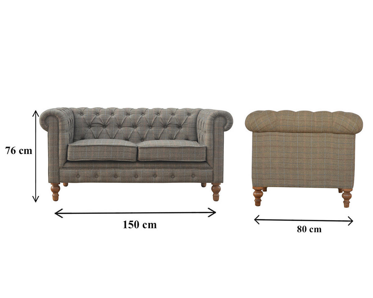 CHESTERFIELD-SOFA 2-Sitzer - Messingfarben/Braun, Holz/Metall (150/76/80cm) - Artisan Furniture