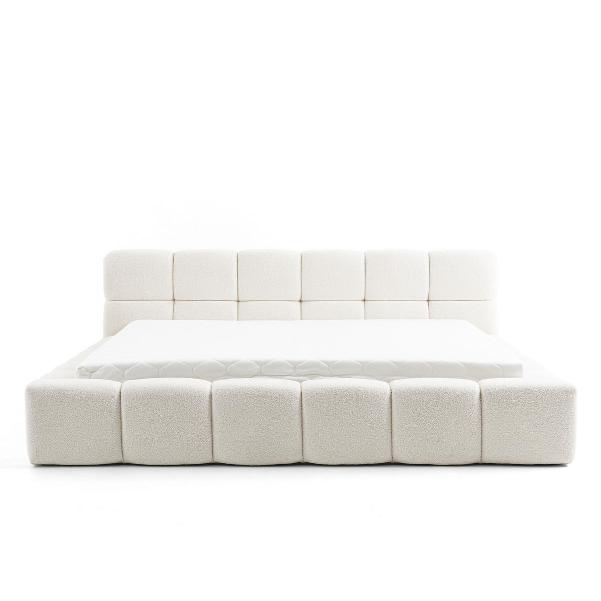 POLSTERBETT AMITY 200x200 cm in Creme, gepolstertes Kopfteil, Lattenrost, Bettkasten, Bouclé-Stoff - Creme/Naturfarben, Holz/Textil (200/200cm) - Muffo