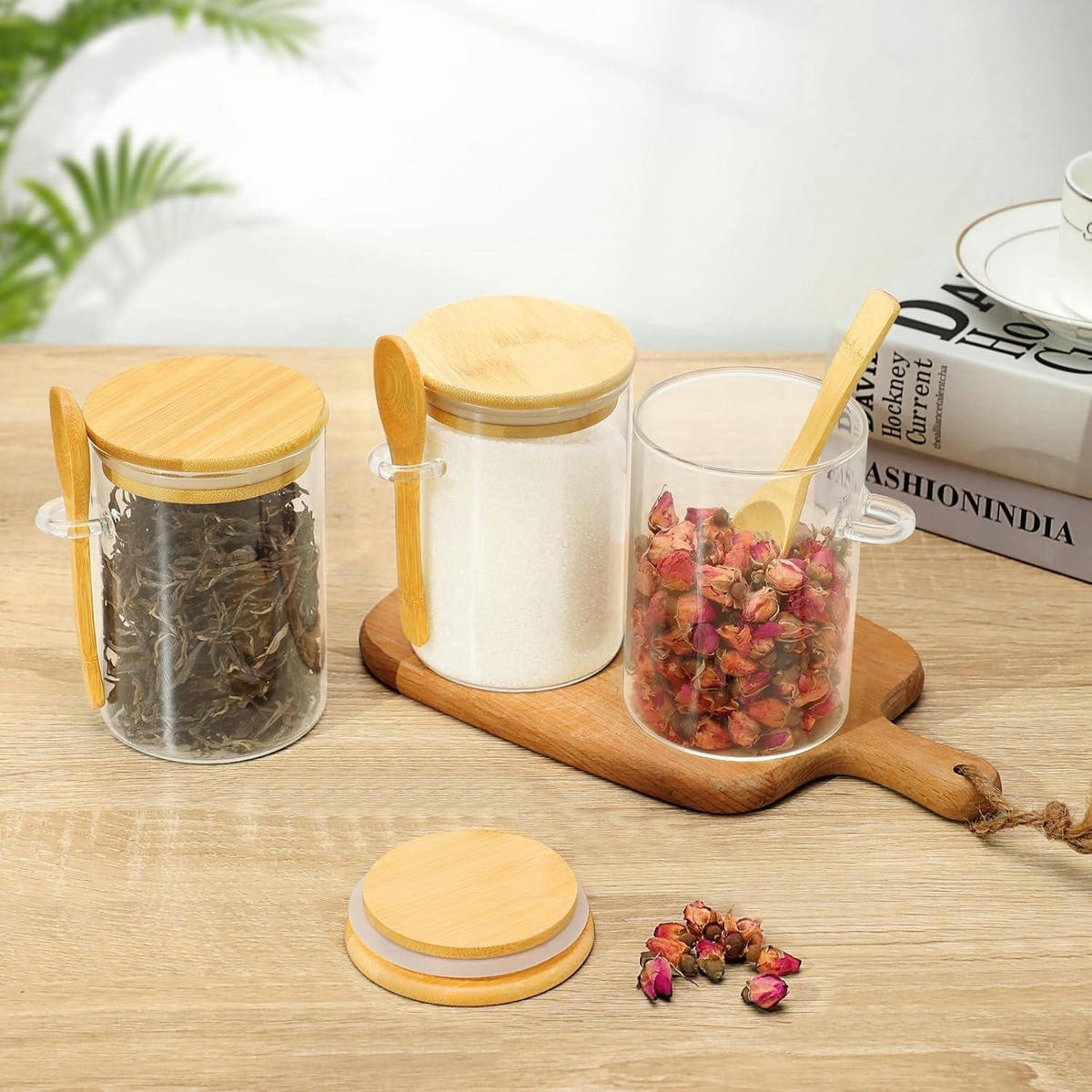 VORRATSGLÄSER 3-teiliges Set mit Löffel 600 ml - Multicolor, Glas (8.5/12.5/8.5cm)
