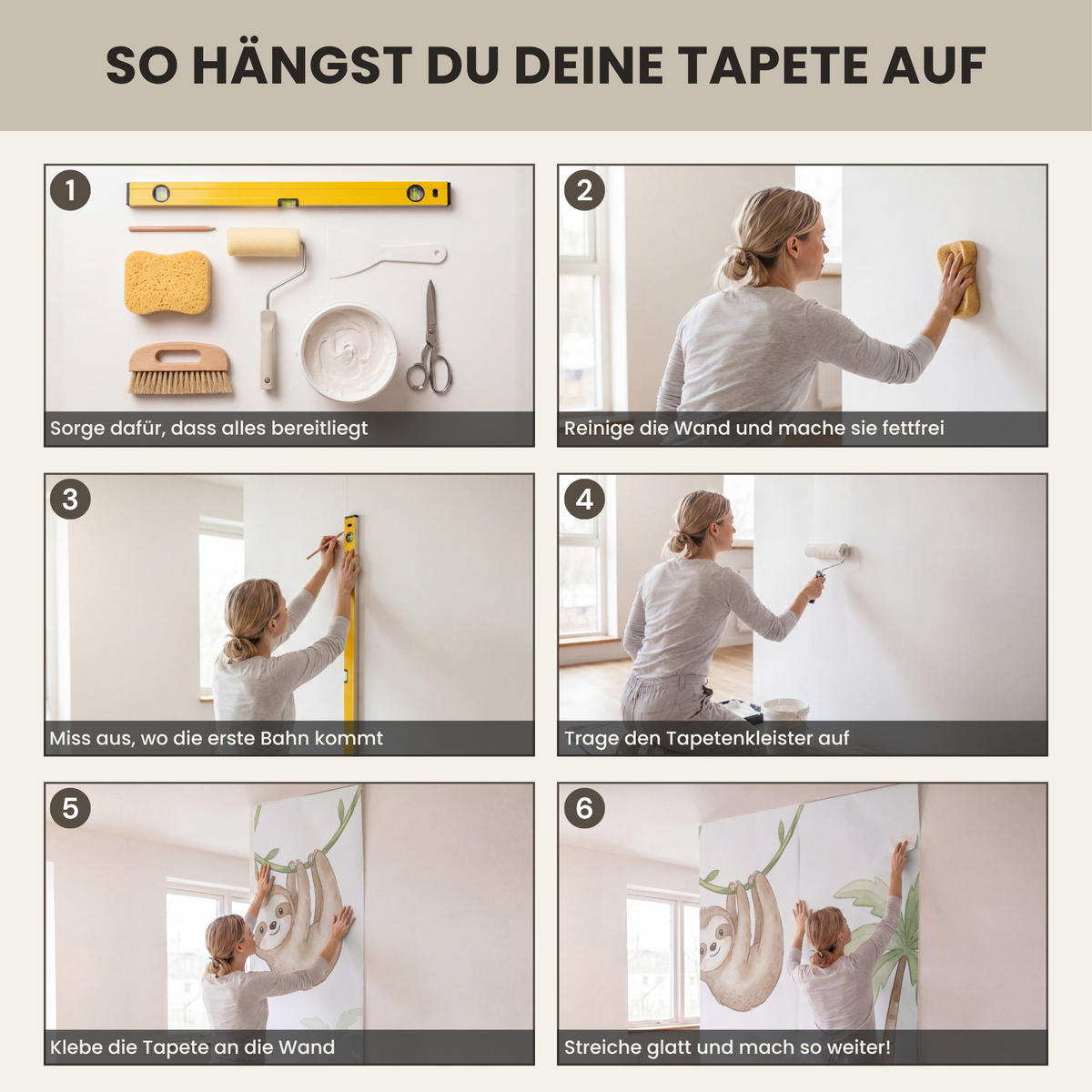 KINDERTAPETE - Tiere - Dschungel - Pastell - 500x280 cm - Weiß, Papier (500/280cm) - OnlyWow