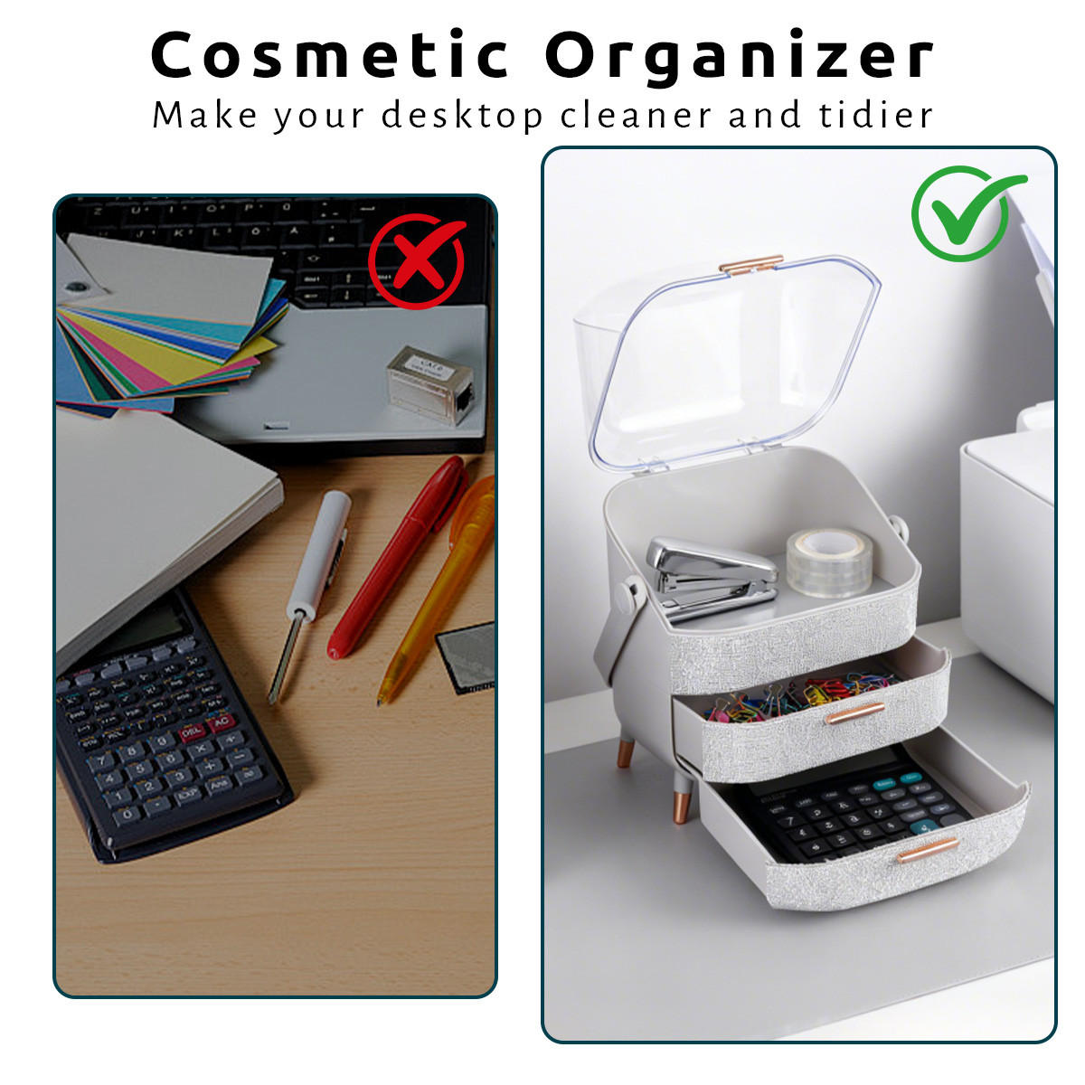 KOSMETIK ORGANIZER Nerida 29/19/38 cm - Silberfarben, Kunststoff (19/38/29cm) - ZMH