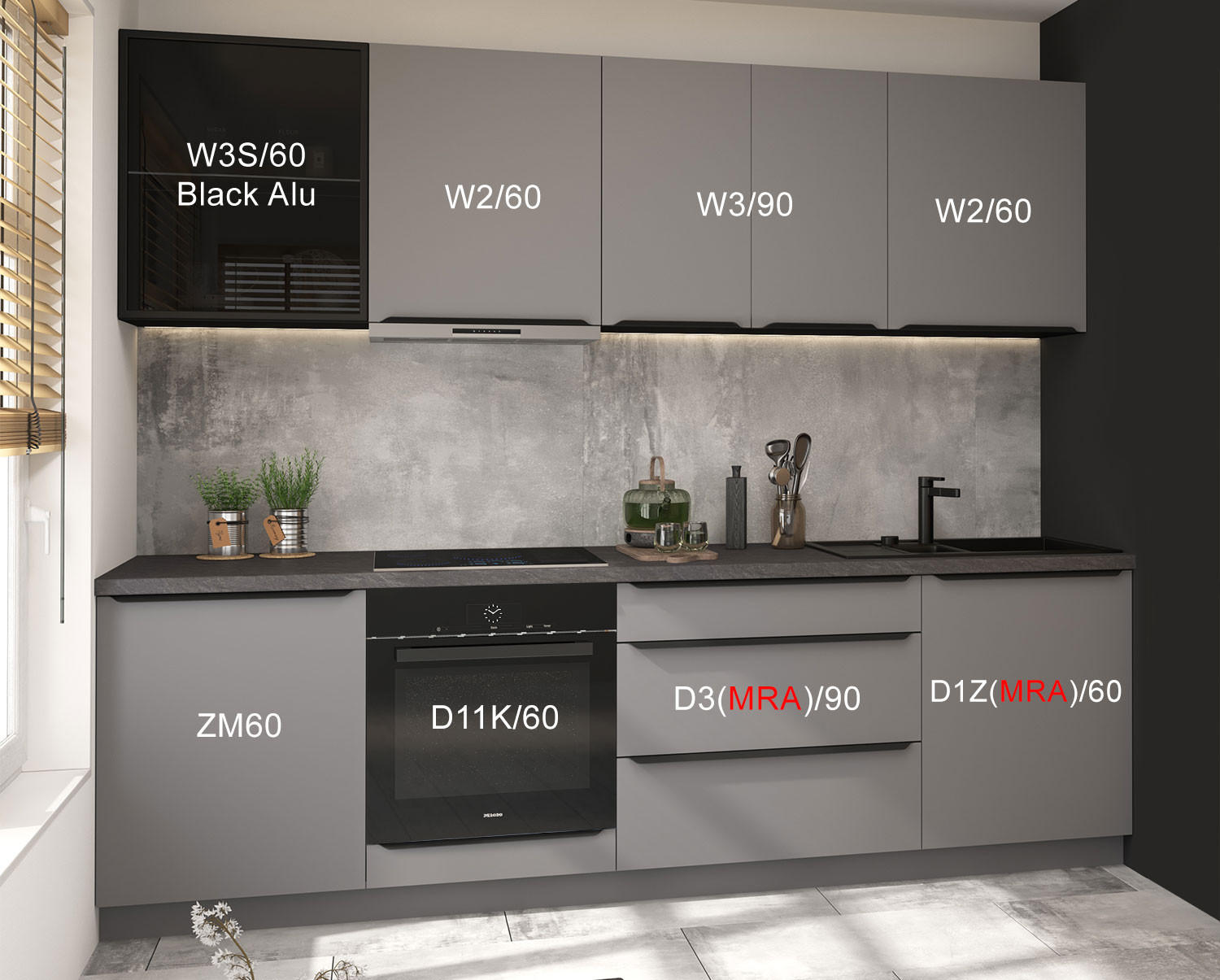 KÜCHENLEERBLOCK Bonn dust grey matt / lava matt 270 / 50 / 208cm mit Teilauszug (Blum Metabox) - Graphitfarben/Grau, Holzwerkstoff/Metall (270/208/50cm) - Feldmann-Wohnen