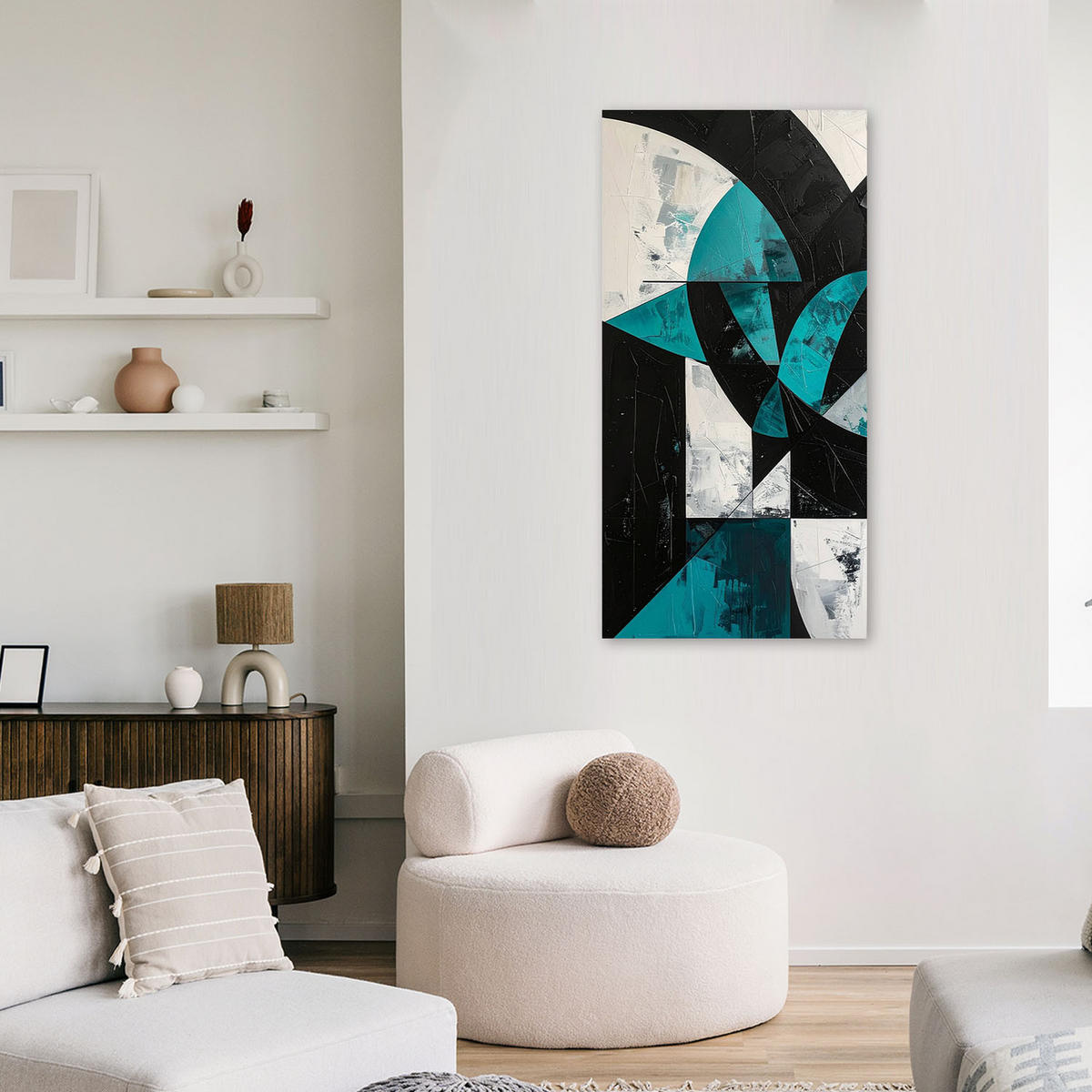 LEINWANDBILD 3D und geometrisch 50x100cm - Türkis, Textil (50/100cm) - Feeby