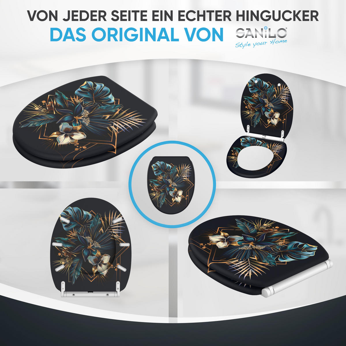 WC-SITZ mit Absenkautomatik & Top Fix Goldfera - Blau, Holzwerkstoff (37.7/5/48cm) - Sanilo