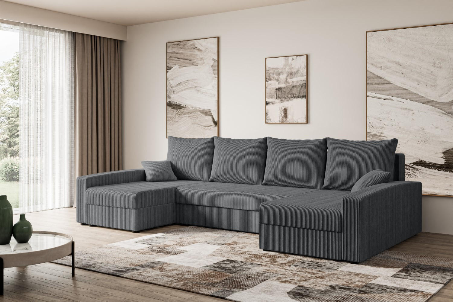 Thumbnail - Altdecor Wohnlandschaft, Dunkelgrau, Textil, 6-Sitzer, U-Form, 301x90x140 cm, Wohnzimmer, Sofas & Couches, Wohnlandschaf...