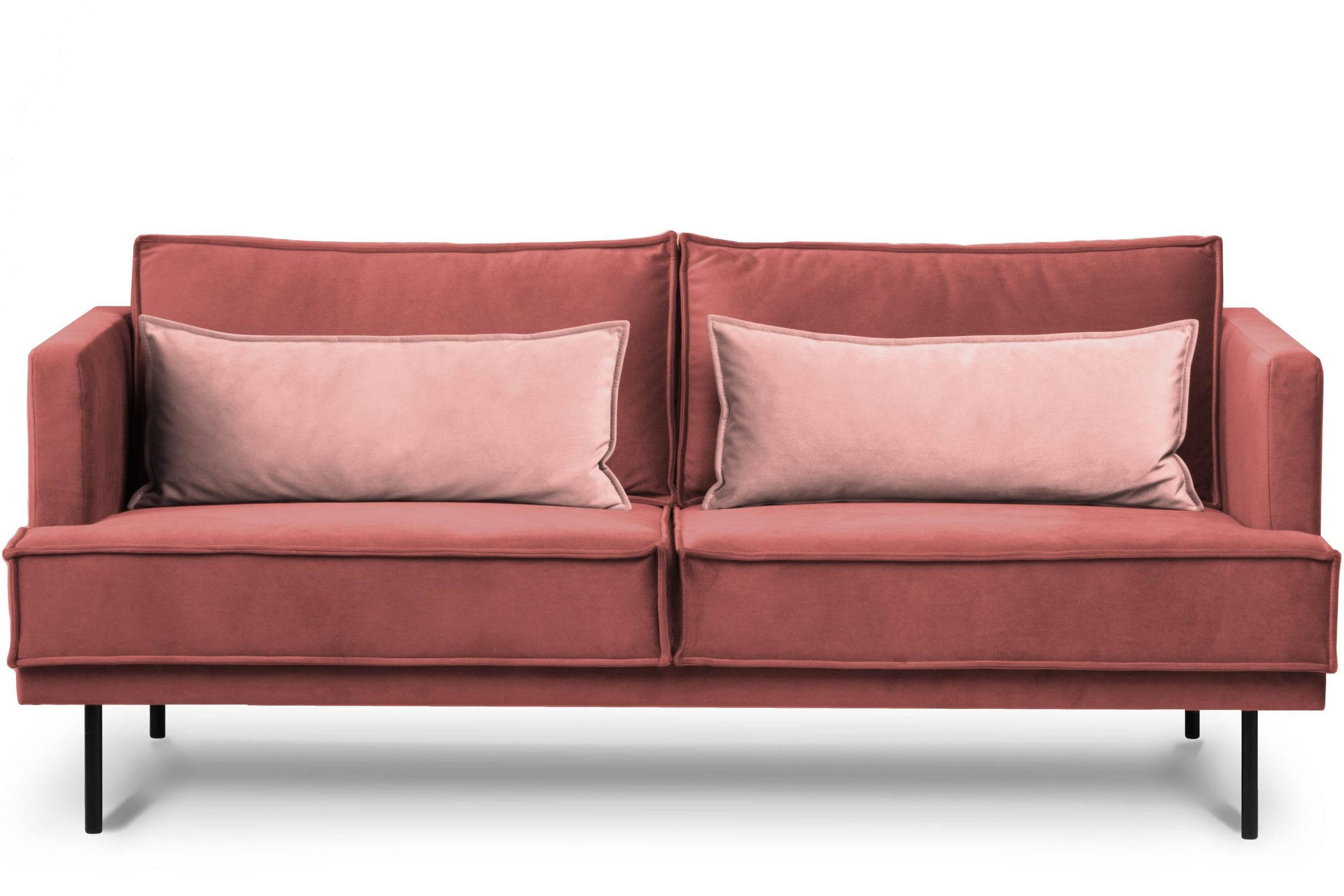 3-SITZER-SOFA GANZO 2 Kissen inklusive, Velours-Stoff, rosa - Pink/Schwarz, Textil/Metall (193/84/92cm) - KONSIMO®