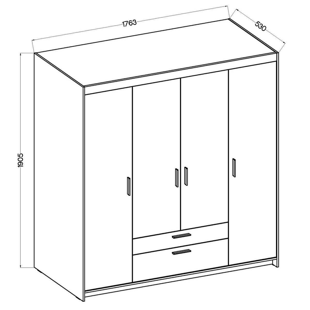 DREHTÜRENSCHRANK ELENORA 176,3/190,5/53cm 4-türig Braun - Braun, Holzwerkstoff (176.3/190.5/53cm) - MASSENO