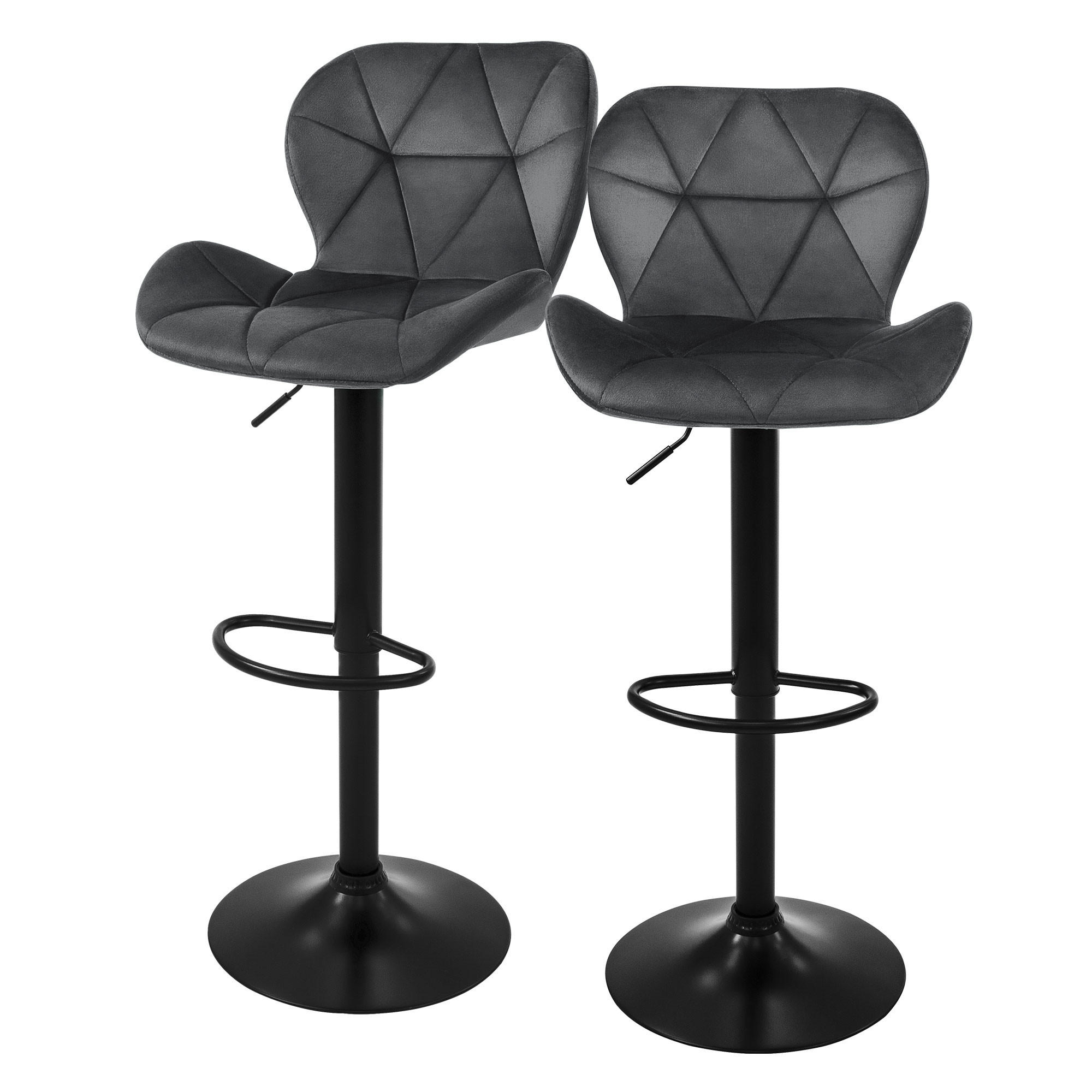 ML-DESIGN SADA 2 barových židlí, šedé, sametové, výškově nastavitelné/otočné