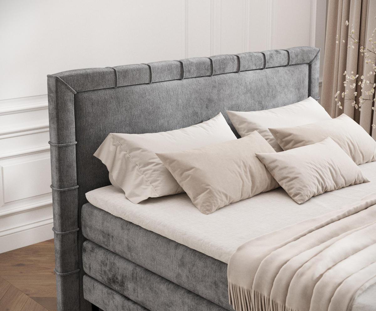 BOXSPRINGBETT Rimini Grau 140/200 cm mit Matratze und Topper - Schwarz/Grau, Holz/Holzwerkstoff (140/200cm) - Maison de Reve