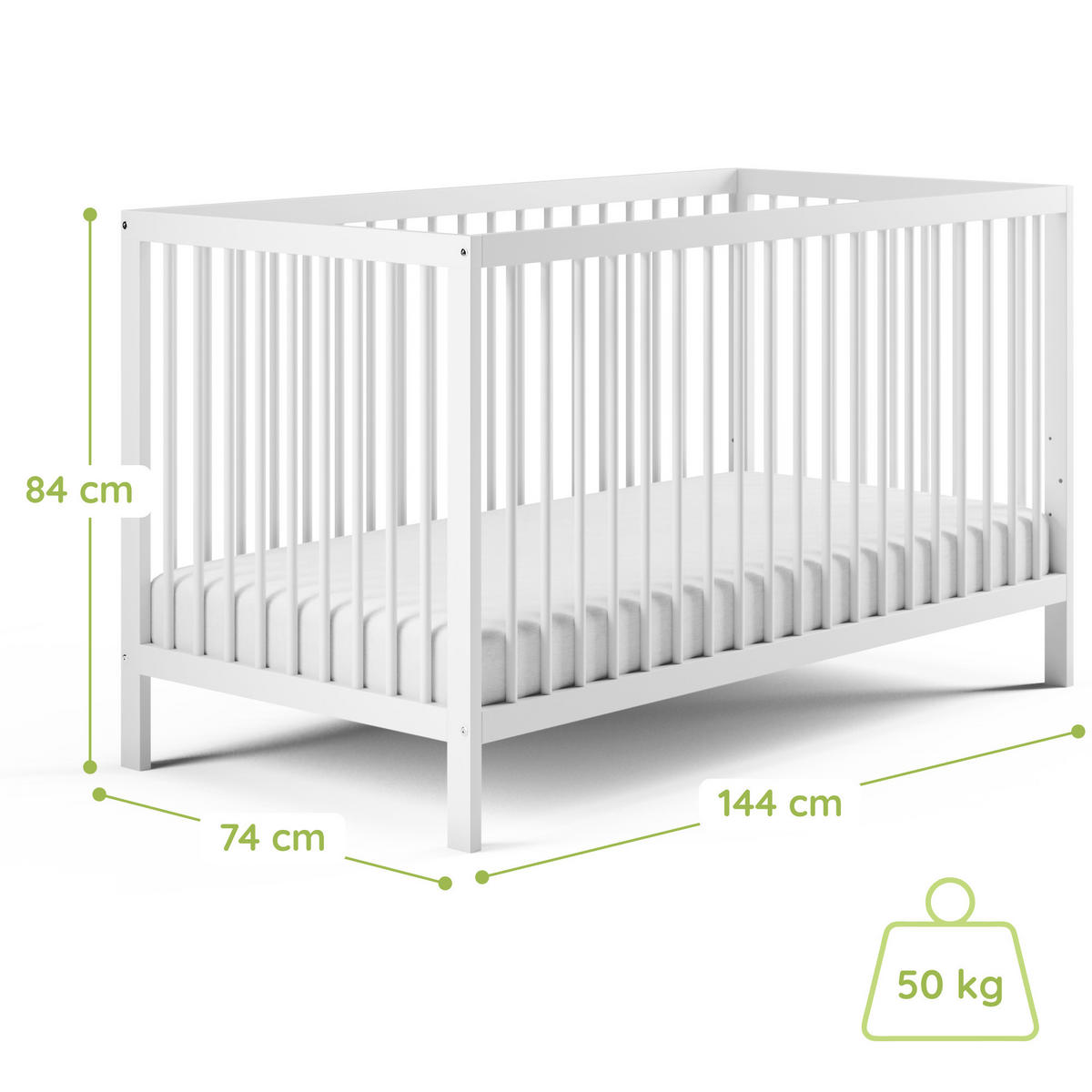 BABYBETT mit Matratze 70x140 cm in Weiß - Weiß, Holz (70/140cm) - Kids Collective