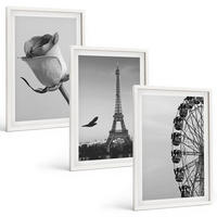 BILDER SET 3er Set - 40x60 cm Weißer Rahmen - Rose Eiffelturm Riesenrad - Weiß, Kunststoff (40/60cm) - TULUP