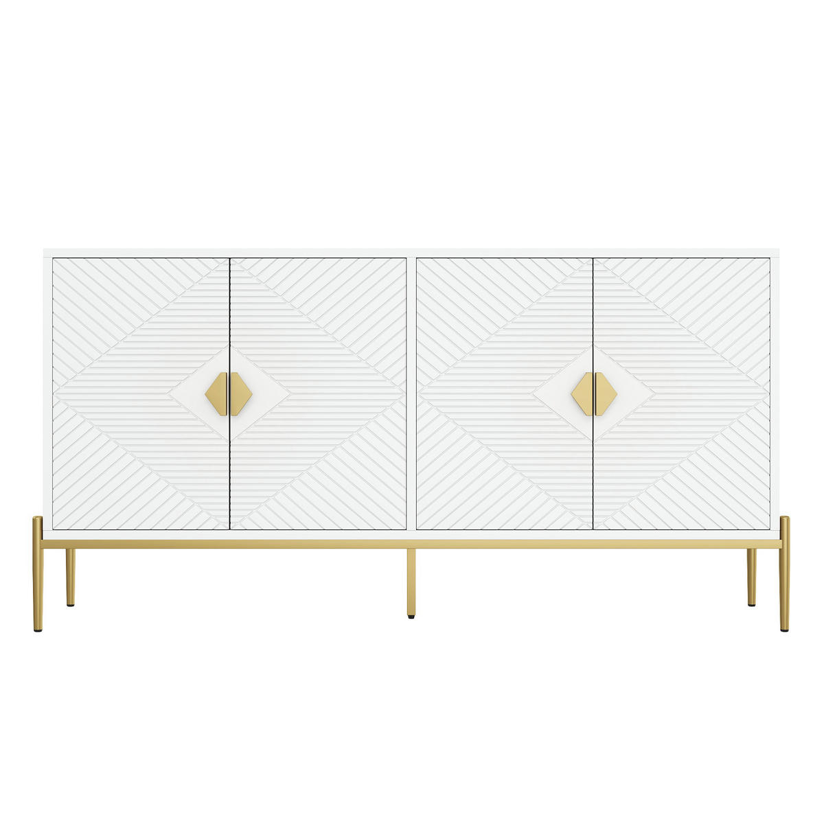 SIDEBOARD Weiß mit Goldbeinen & 4 Türen Geometrisches Design 162×80 cm - Weiß, Holzwerkstoff (162/80/40cm) - Urban Meuble