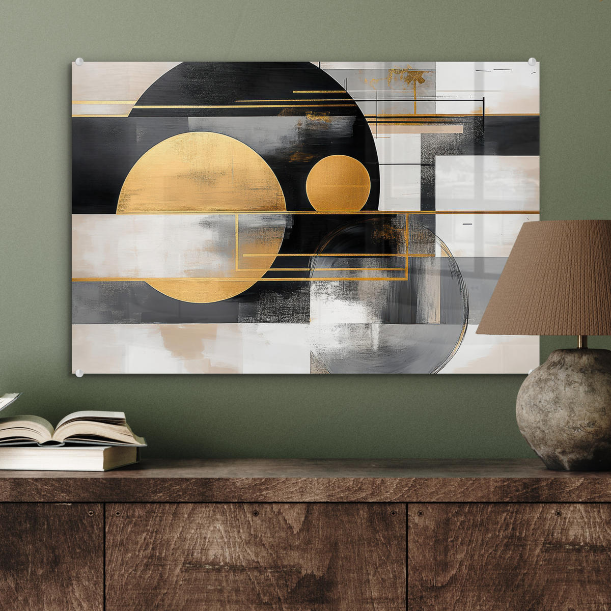 ACRYLGLASBILD Abstrakt - Gold - Silber - Formen - Ästhetisch - Modern 60x40 cm - Goldfarben, Glas (60/40cm) - MuchoWow